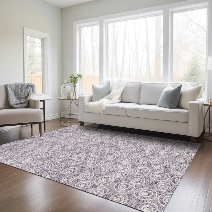 3' X 5' Lavender Purple And Ivory Geometric Washable Indoor Outdoor Area Rug