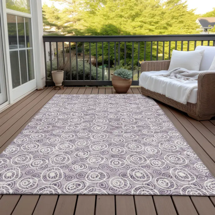 5' X 8' Lavender Purple And Ivory Geometric Washable Indoor Outdoor Area Rug