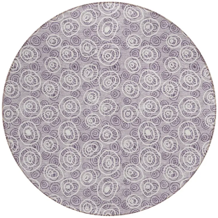8' Lavender Purple And Ivory Round Geometric Washable Indoor Outdoor Area Rug