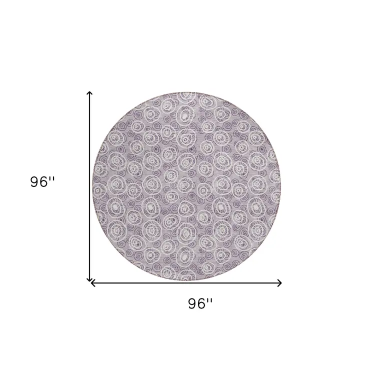 8' Lavender Purple And Ivory Round Geometric Washable Indoor Outdoor Area Rug