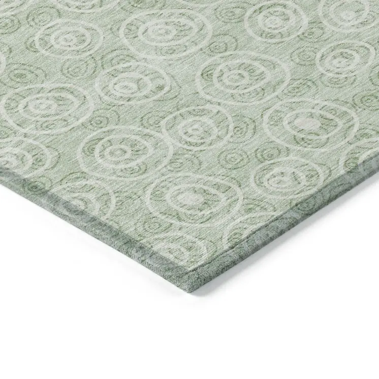 8' X 10' Mint Green Artichoke Green And Ivory Geometric Washable Indoor Outdoor Area Rug