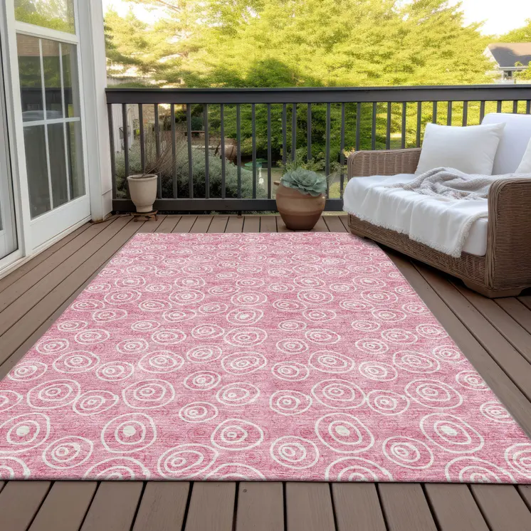 10' X 14' Pink And Ivory Geometric Washable Indoor Outdoor Area Rug