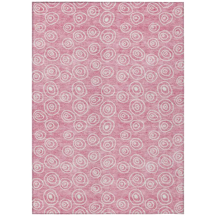 10' X 14' Pink And Ivory Geometric Washable Indoor Outdoor Area Rug