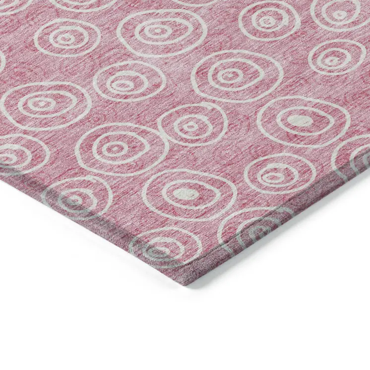 10' X 14' Pink And Ivory Geometric Washable Indoor Outdoor Area Rug