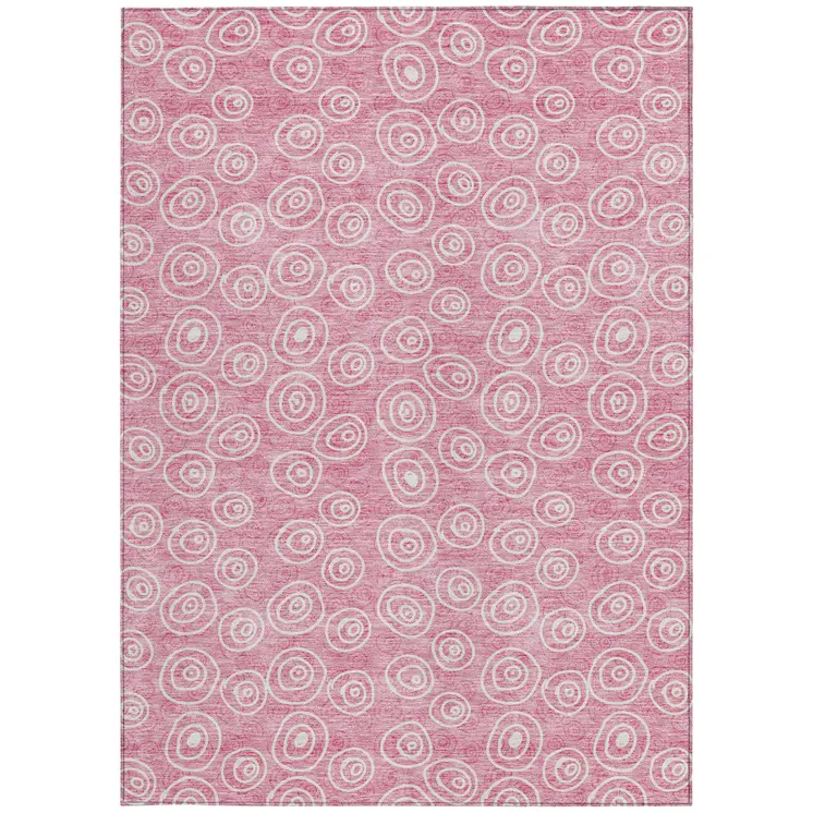 10' X 14' Pink And Ivory Geometric Washable Indoor Outdoor Area Rug