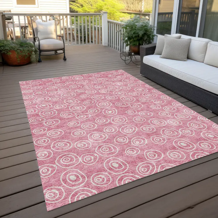 10' X 14' Pink And Ivory Geometric Washable Indoor Outdoor Area Rug
