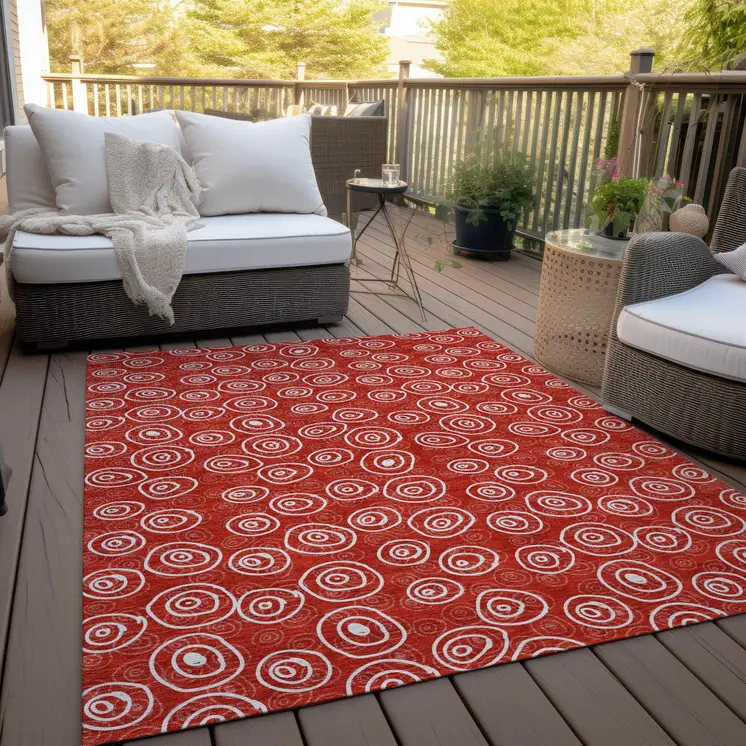 3' X 5' Red And Ivory Geometric Washable Indoor Outdoor Area Rug