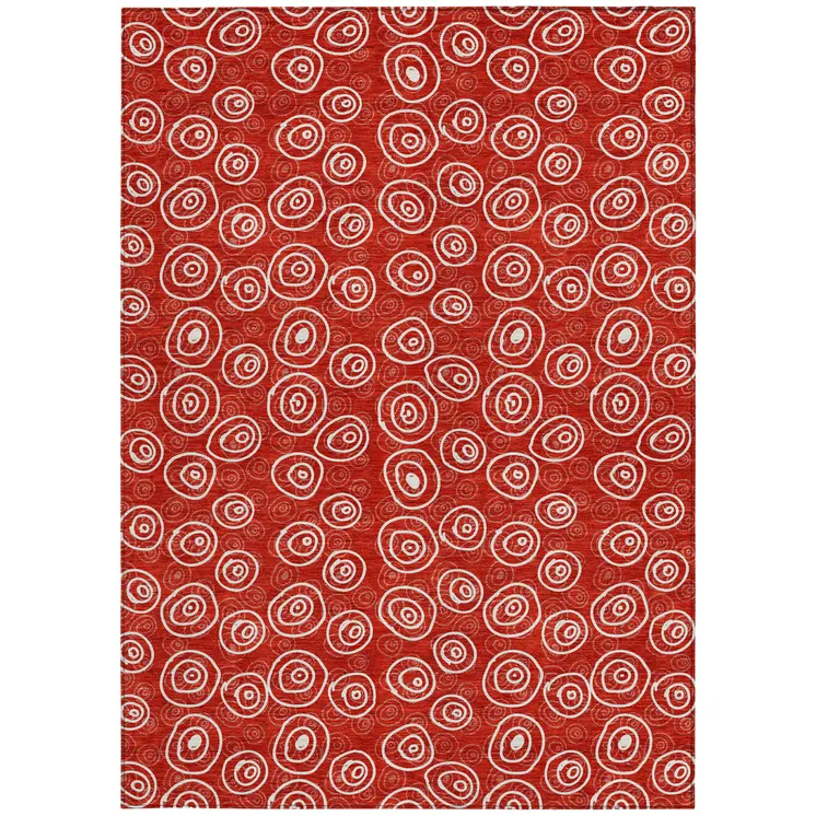 8' X 10' Red And Ivory Geometric Washable Indoor Outdoor Area Rug