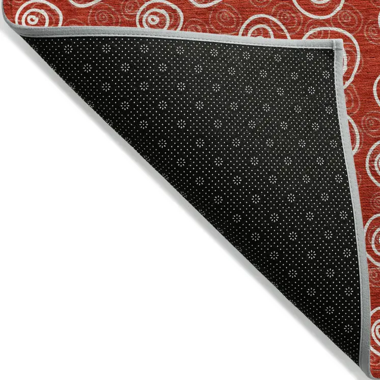 8' X 10' Red And Ivory Geometric Washable Indoor Outdoor Area Rug