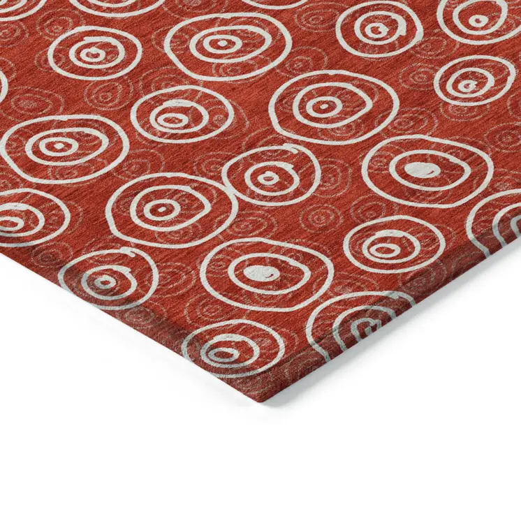 8' X 10' Red And Ivory Geometric Washable Indoor Outdoor Area Rug