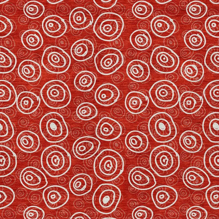 9' X 12' Red And Ivory Geometric Washable Indoor Outdoor Area Rug