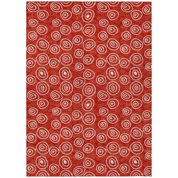 10' X 14' Red And Ivory Geometric Washable Indoor Outdoor Area Rug