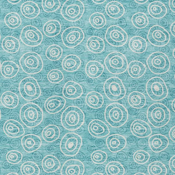 3' X 5' Teal Blue And Ivory Geometric Washable Indoor Outdoor Area Rug