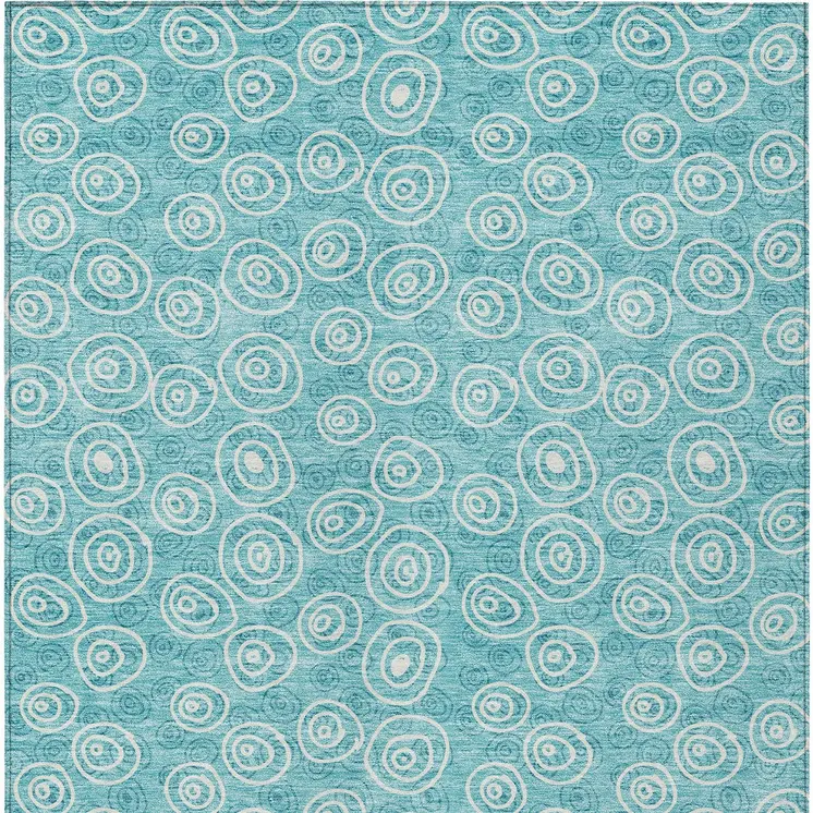 8' X 10' Teal Blue And Ivory Geometric Washable Indoor Outdoor Area Rug