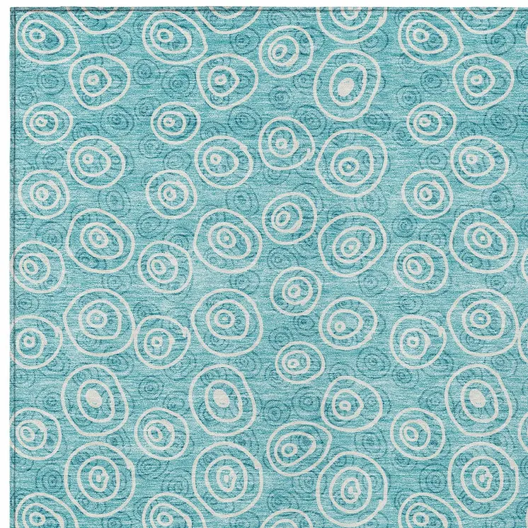 9' X 12' Teal Blue And Ivory Geometric Washable Indoor Outdoor Area Rug