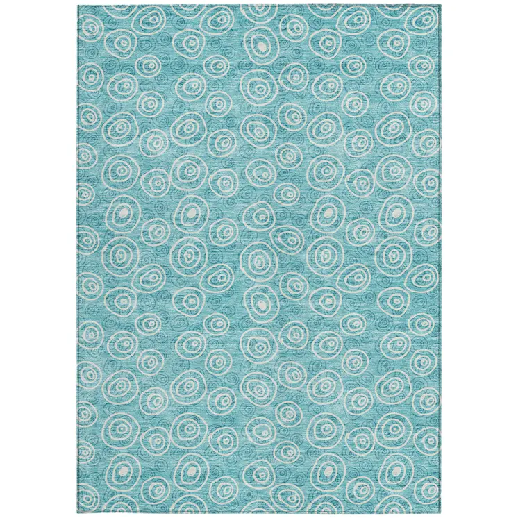 10' X 14' Teal Blue And Ivory Geometric Washable Indoor Outdoor Area Rug