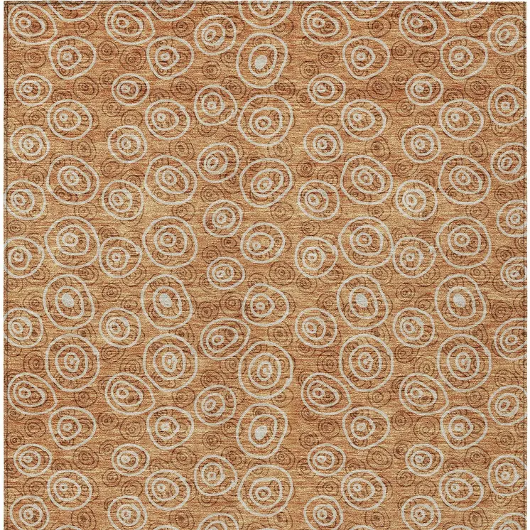 5' X 8' Terra Cotta Copper And Beige Geometric Washable Indoor Outdoor Area Rug