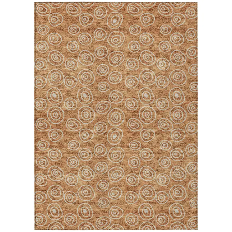 5' X 8' Terra Cotta Copper And Beige Geometric Washable Indoor Outdoor Area Rug