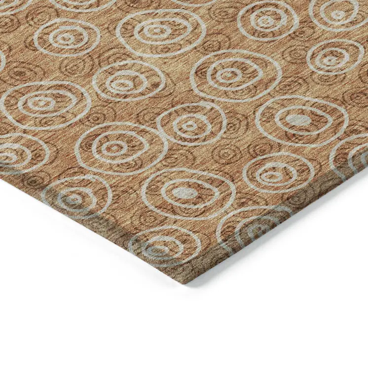 5' X 8' Terra Cotta Copper And Beige Geometric Washable Indoor Outdoor Area Rug