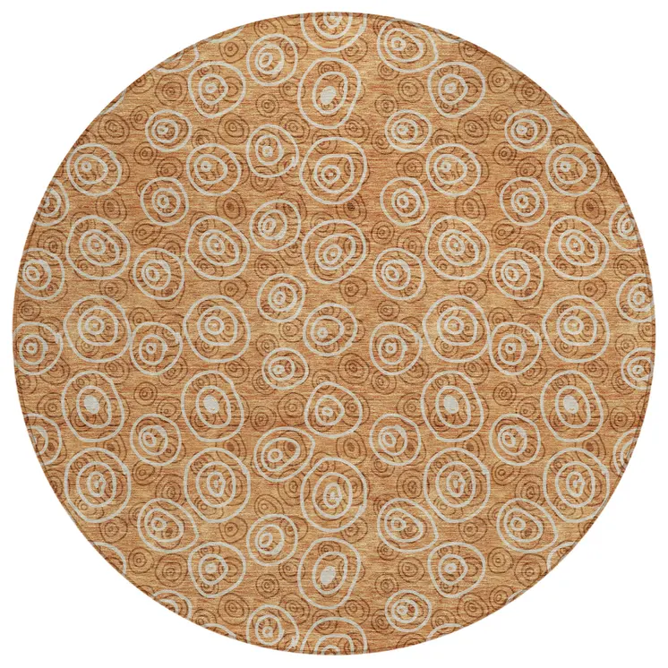 8' Terra Cotta Copper And Beige Round Geometric Washable Indoor Outdoor Area Rug