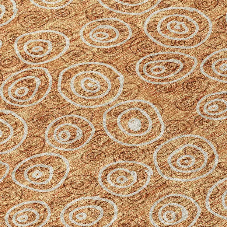8' Terra Cotta Copper And Beige Round Geometric Washable Indoor Outdoor Area Rug