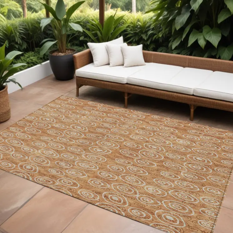 8' X 10' Terra Cotta Copper And Beige Geometric Washable Indoor Outdoor Area Rug