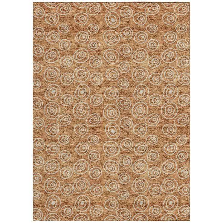 8' X 10' Terra Cotta Copper And Beige Geometric Washable Indoor Outdoor Area Rug