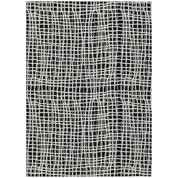 5' X 8' Black Gray And Ivory Striped Washable Indoor Outdoor Area Rug