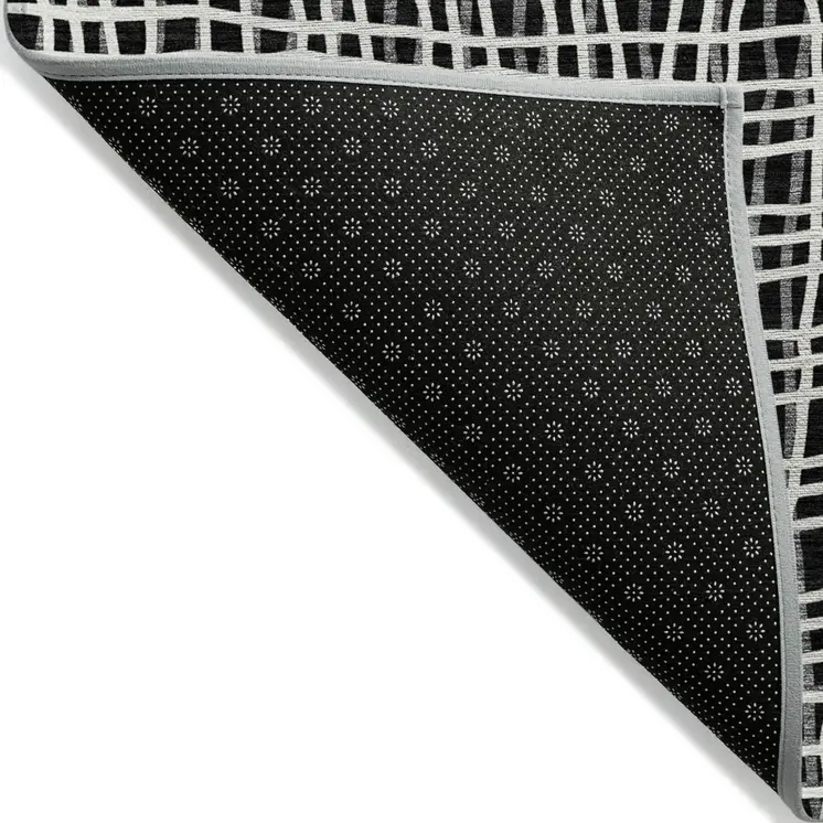 5' X 8' Black Gray And Ivory Striped Washable Indoor Outdoor Area Rug