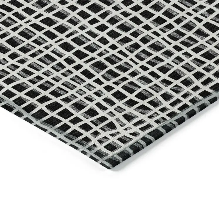 5' X 8' Black Gray And Ivory Striped Washable Indoor Outdoor Area Rug