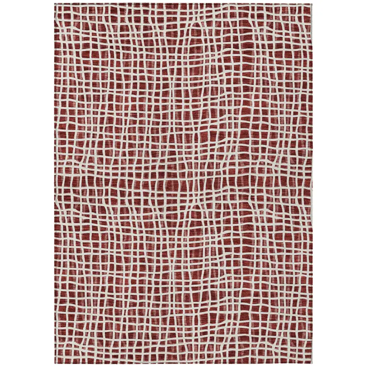 3' X 5' Burgundy And Ivory Striped Washable Indoor Outdoor Area Rug