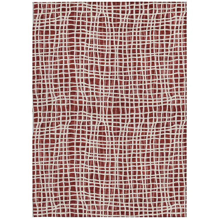3' X 5' Burgundy And Ivory Striped Washable Indoor Outdoor Area Rug