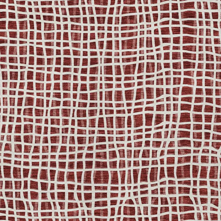 9' X 12' Burgundy And Ivory Striped Washable Indoor Outdoor Area Rug