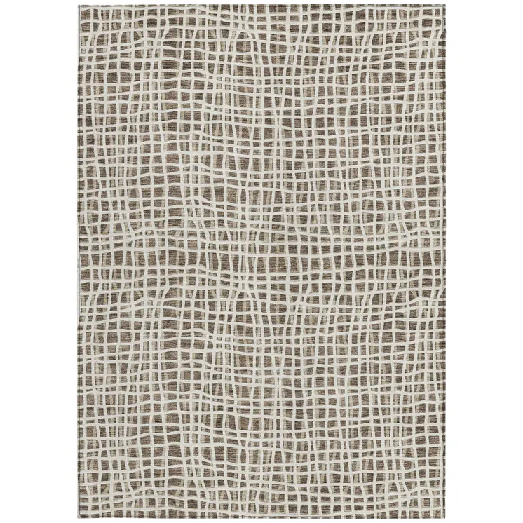 3' X 5' Brown Beige And Ivory Striped Washable Indoor Outdoor Area Rug