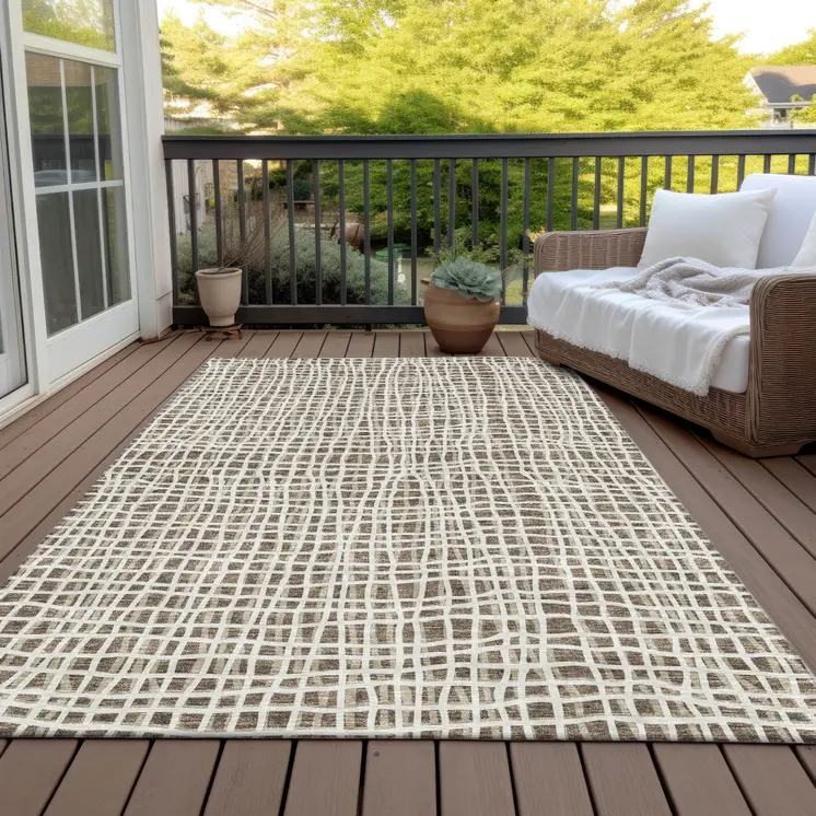3' X 5' Brown Beige And Ivory Striped Washable Indoor Outdoor Area Rug