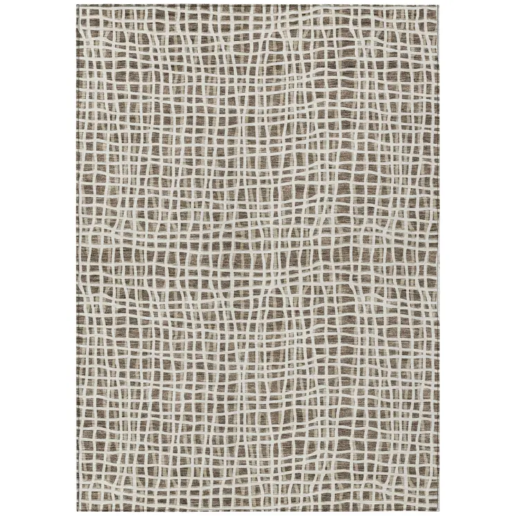 3' X 5' Brown Beige And Ivory Striped Washable Indoor Outdoor Area Rug