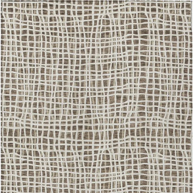 3' X 5' Brown Beige And Ivory Striped Washable Indoor Outdoor Area Rug