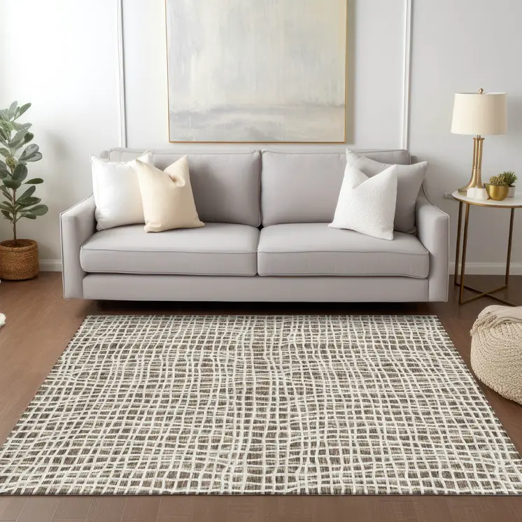 3' X 5' Brown Beige And Ivory Striped Washable Indoor Outdoor Area Rug