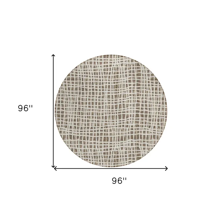 8' Brown Beige And Ivory Round Striped Washable Indoor Outdoor Area Rug