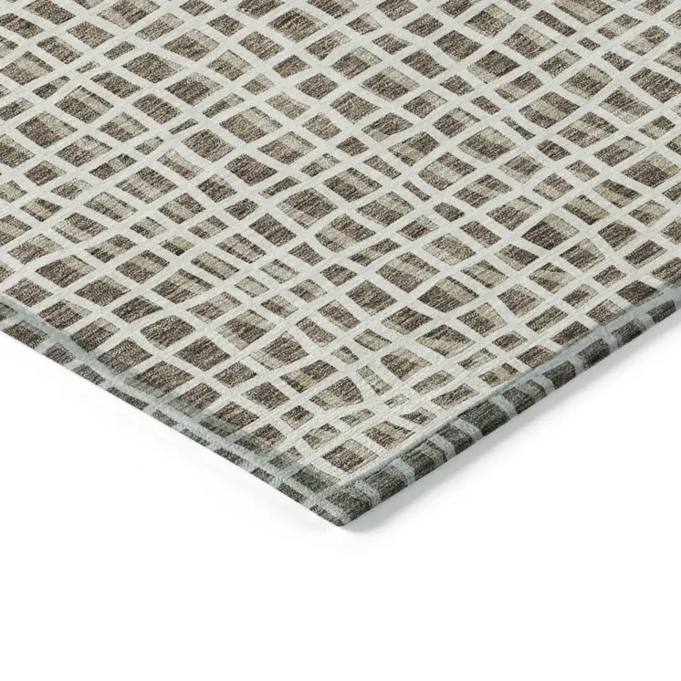 10' X 14' Brown Beige And Ivory Striped Washable Indoor Outdoor Area Rug