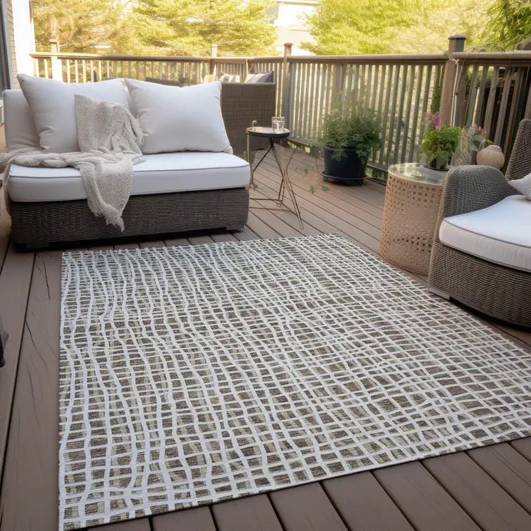 10' X 14' Brown Beige And Ivory Striped Washable Indoor Outdoor Area Rug
