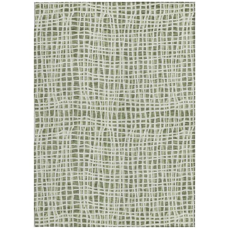 3' X 5' Green And Ivory Striped Washable Indoor Outdoor Area Rug