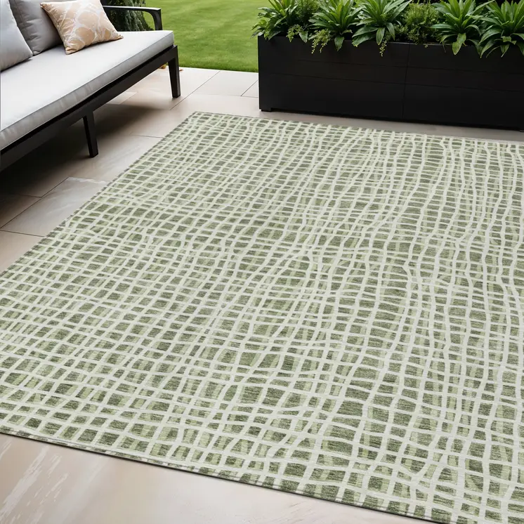 3' X 5' Green And Ivory Striped Washable Indoor Outdoor Area Rug
