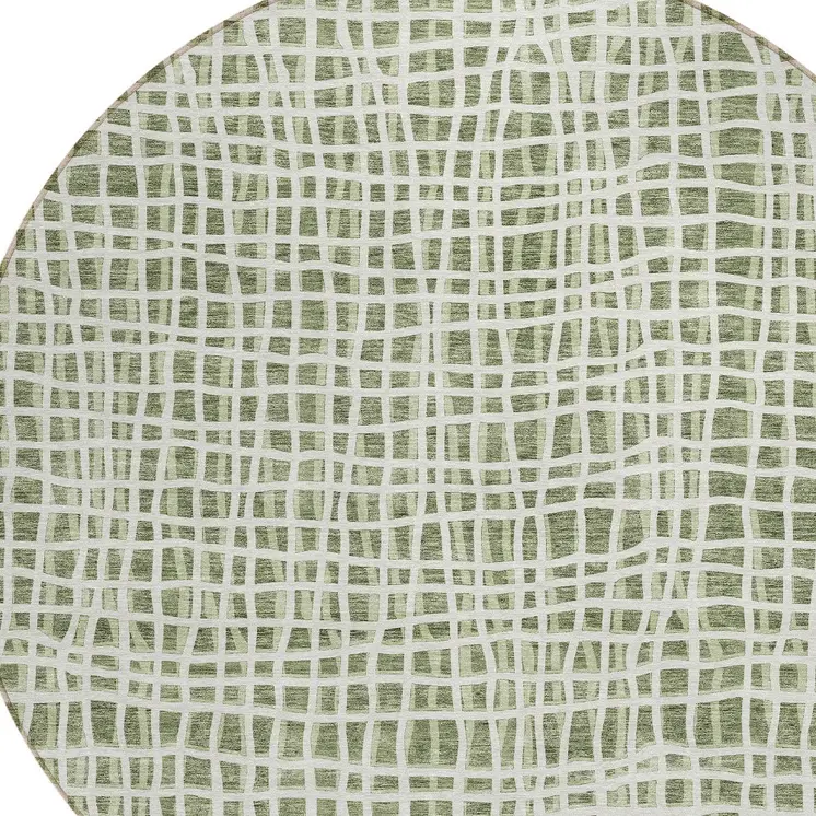 8' Green And Ivory Round Striped Washable Indoor Outdoor Area Rug