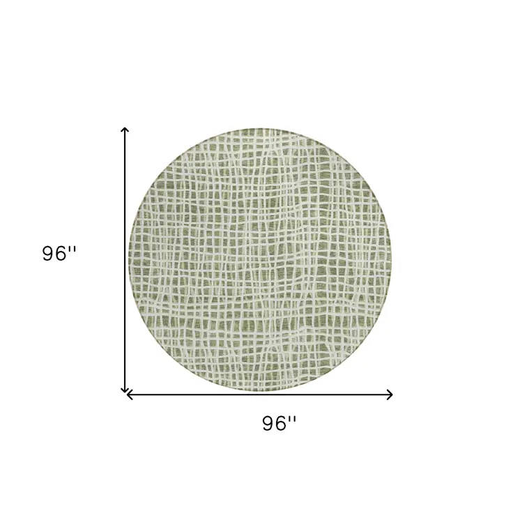 8' Green And Ivory Round Striped Washable Indoor Outdoor Area Rug
