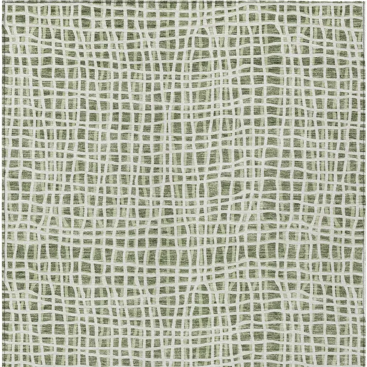 9' X 12' Green And Ivory Striped Washable Indoor Outdoor Area Rug