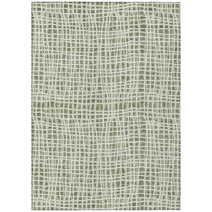 9' X 12' Green And Ivory Striped Washable Indoor Outdoor Area Rug