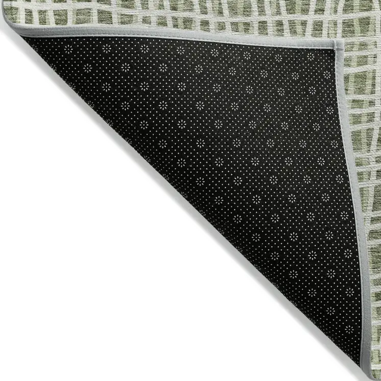 9' X 12' Green And Ivory Striped Washable Indoor Outdoor Area Rug