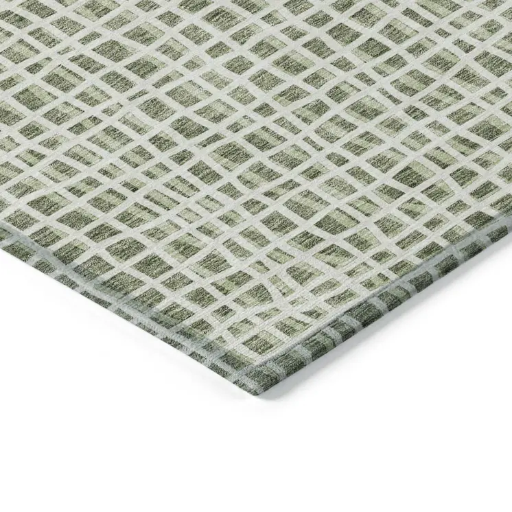 9' X 12' Green And Ivory Striped Washable Indoor Outdoor Area Rug
