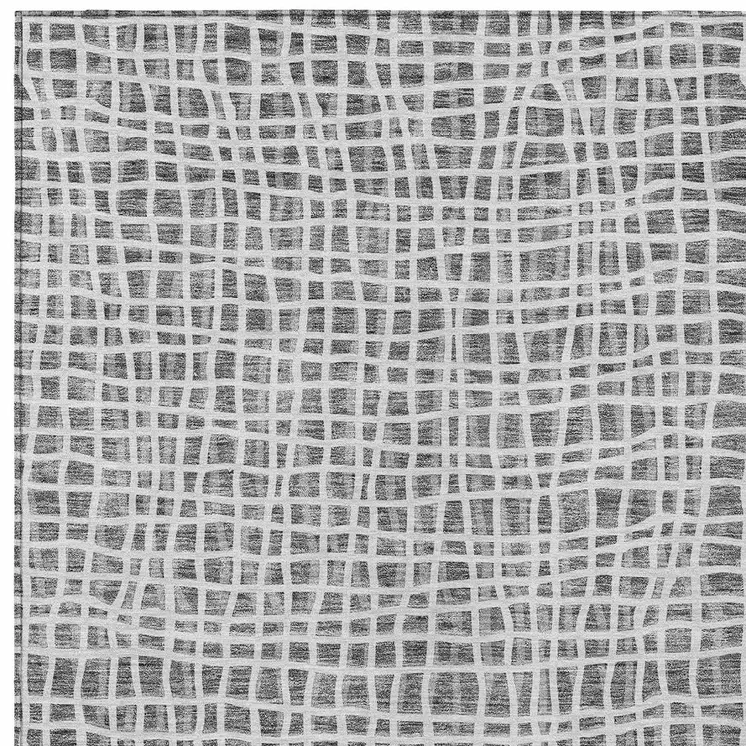 3' X 5' Gray Charcoal And Silver Striped Washable Indoor Outdoor Area Rug